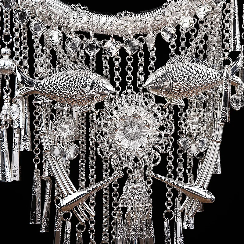 LosoDo National style exaggerated Tribal women's large collar Miao silver chest neck female jewelry show holiday gifts pusheen |