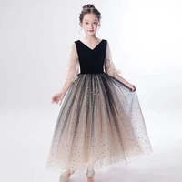 high quality evening party dress for girls birthdayparty clothing black winter gig girl luxury long dress for princess girls