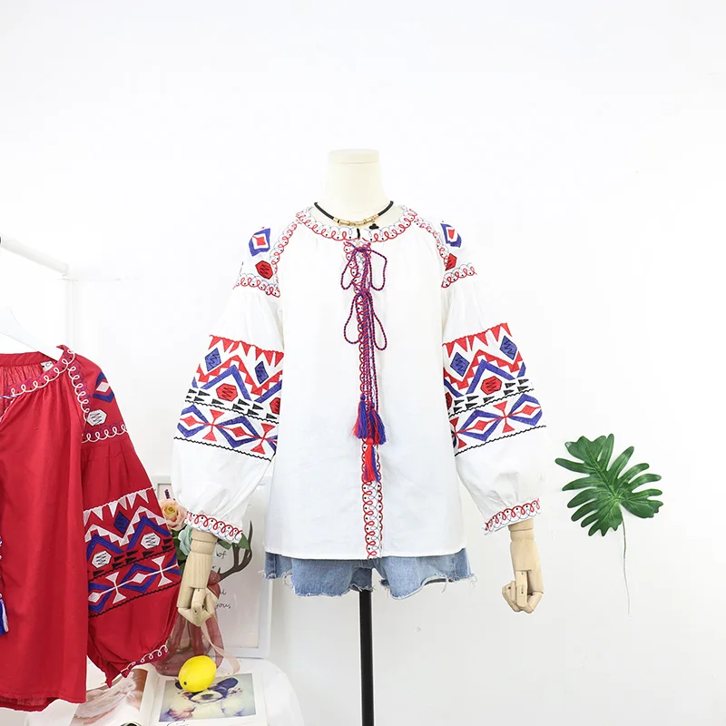 Palenda Женская модная винтажная блузка с вышивкой и кисточками пляжные рубашки для