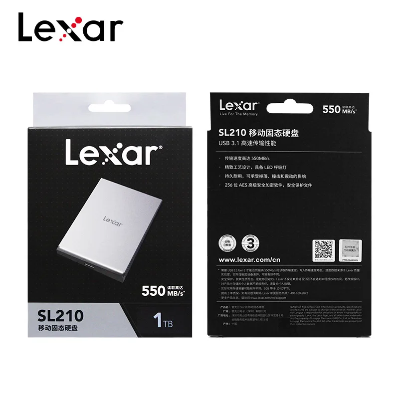 

Original Lexar SL210 Portable SSD USB 3.1 Type C Gen 2 High Speed 500GB 1TB 2TB Up To 550MB/s Read Solid State Drive For PC
