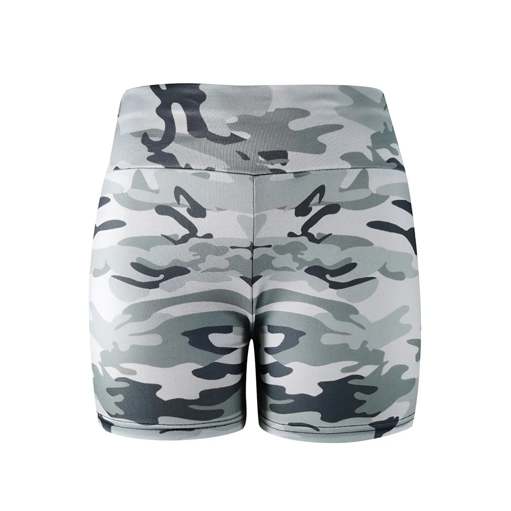 

2020 New Women High Waist Camouflage Fitness Shorts Side Bandage Push Up Slim Shorts Stretchy Camo Print Sexy Short Shorts