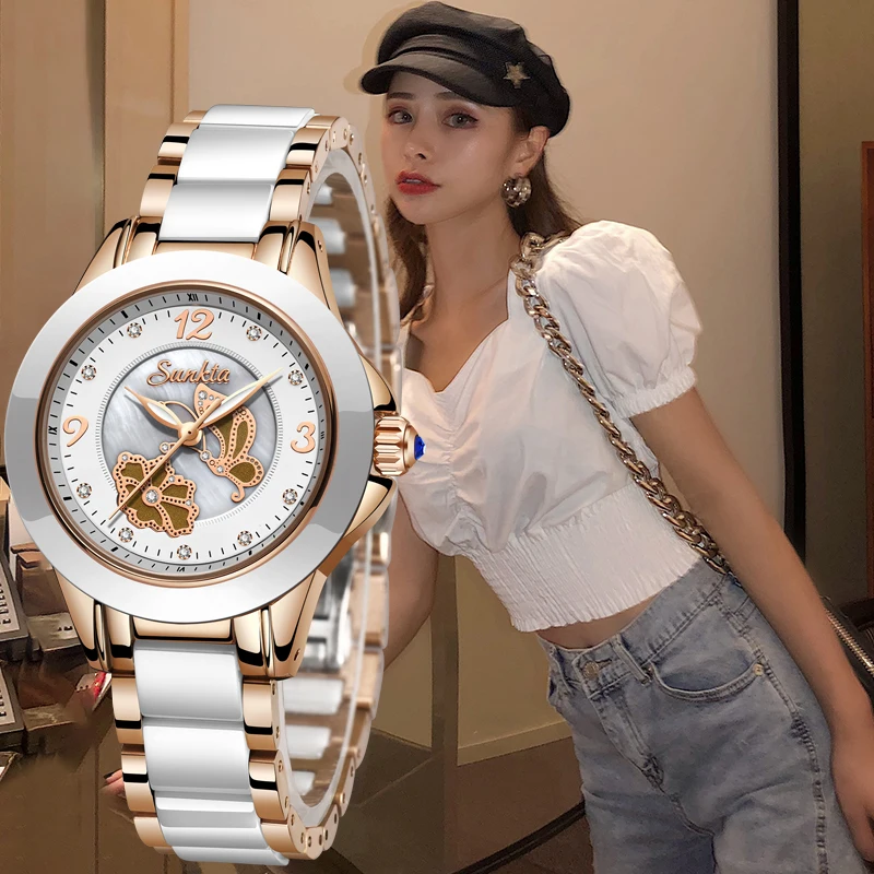 SUNKTA новинка 2019 часы розового золота женские кварцевые дамские Роскошные