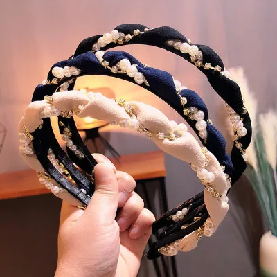 

NEW Fashion Luxurious Pearls Rhinestone Hair Hoop Headband Hairband for Women Girls Gauze Hair Band Hair Accessories