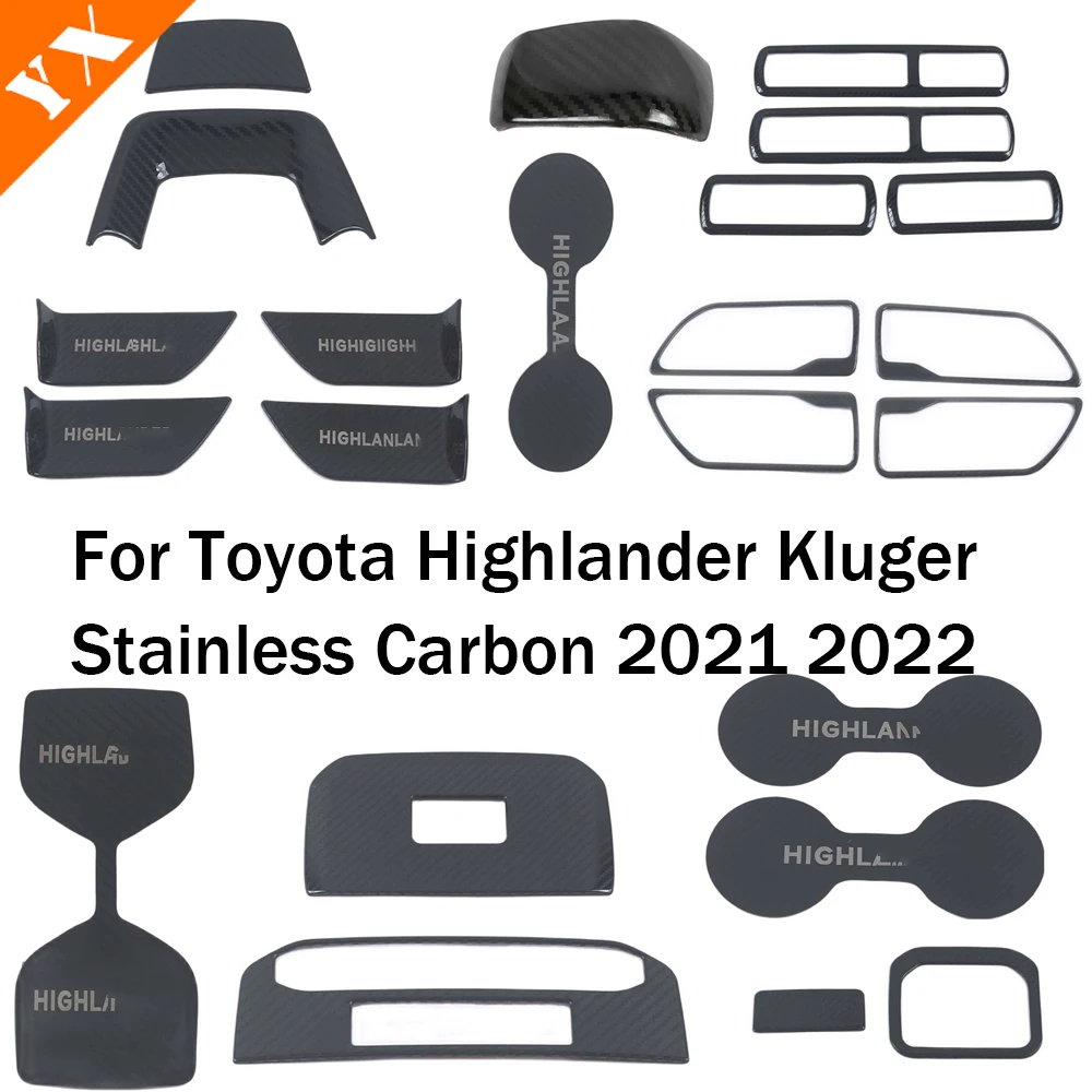 

RHD/LHD For Toyota Highlander Kluger 2021+ Stainless Carbon Interior Trim Car Gear Armrest handle Water Cup Air Outlet Vent gear