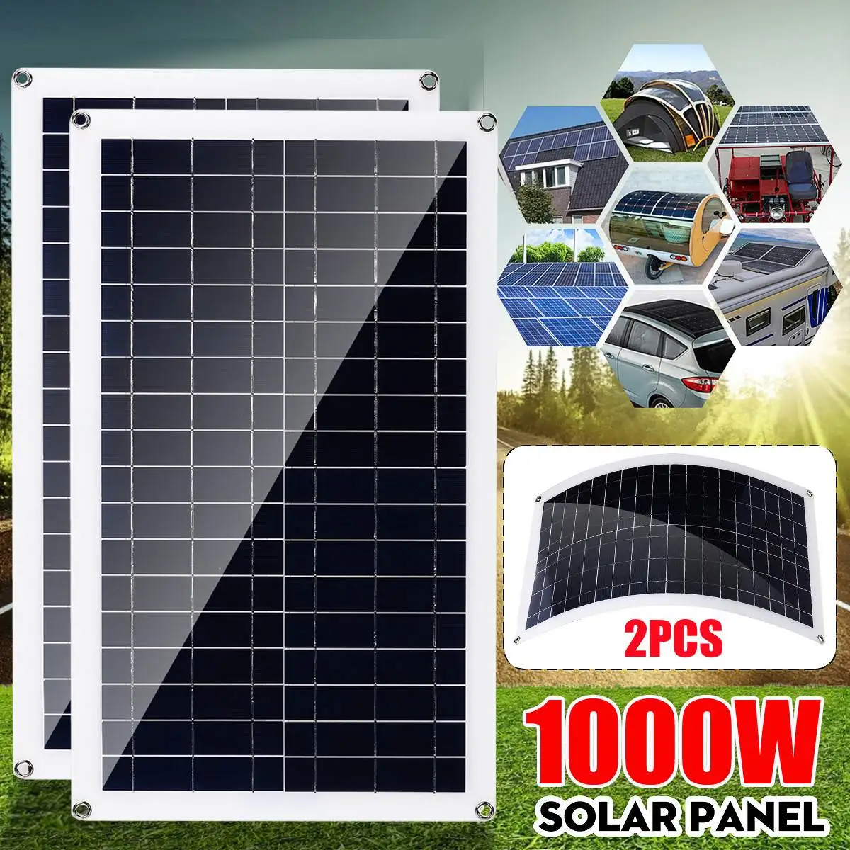 

1000W Solar Panel 18V High Efficiency Monocrystalline Portable Flexible Waterproof Emergency Charging Outdoor Rechargeable Power