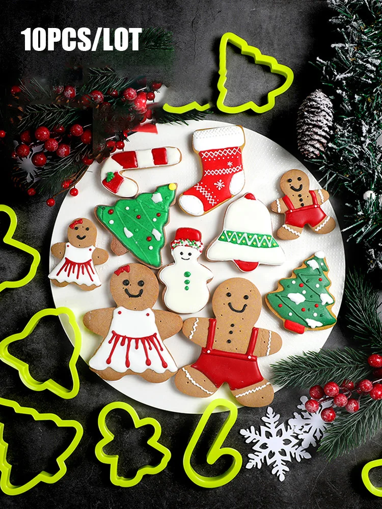 10 шт./компл. Рождественский формочки для печенья прессформы пластиковая лепешка