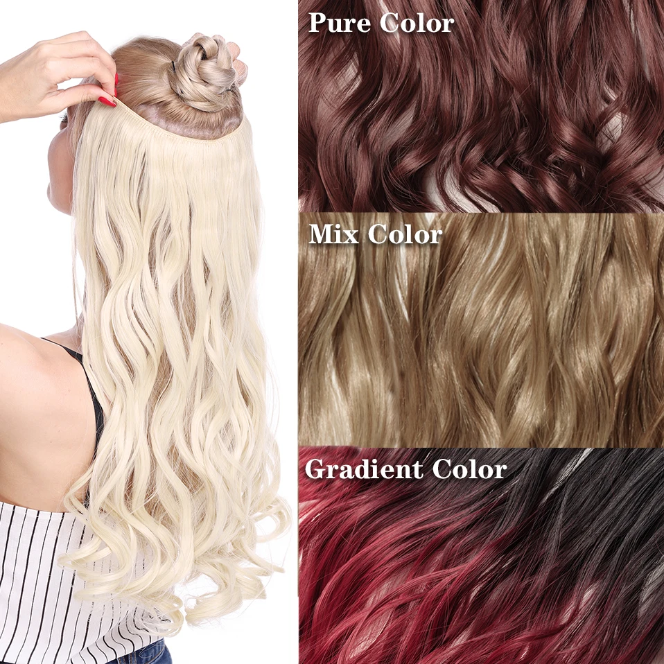 HAIRRO 23inch Long Wavy Clip In Hair Extension Synthetic 5 Clips In One Piece Hair Black Brown Ombre False Hairpiece For Women