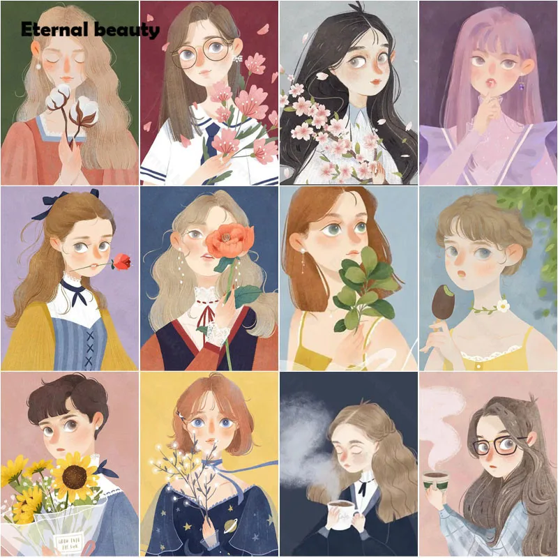 

5D Diamond Painting Kit Illustration Art Cross Stitch Kits Cartoon Girls Diamond Embroidery Needlework Home Decor Handmade Gift
