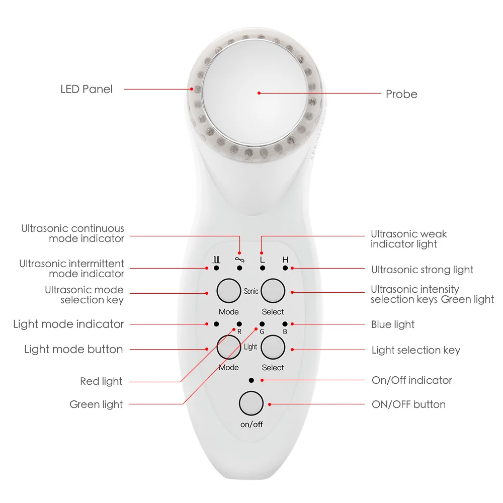 Goede Led Draagbare Ultrasone Gezicht Massager 7 Kleur Photon Verjonging Apparaat Rimpel Remover Facial Massager Huidverzorging Schoonheid Apparaten