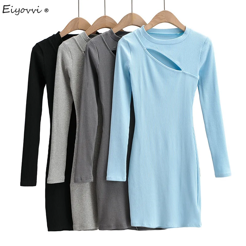 

2021 Spring Autumn New Slim Bodycon Long Sleeve Sexy Dress With Diagonal Opening Design Fashion Casual Dress Vestidos Female