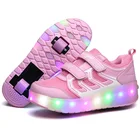 Обувь для роликовых коньков для взрослых и детей, кроссовки для девочек и мальчиков с однимдвумя колесами, светодиодная светящаяся подошва, теннисная сетчатая обувь