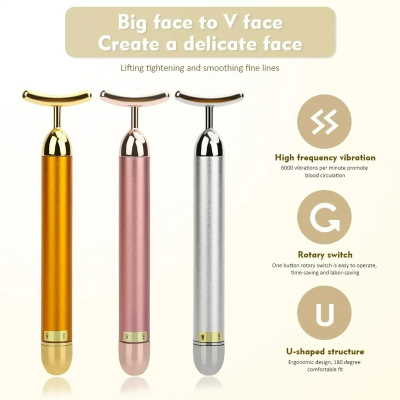 

24k Energy Gold Beauty Bar Facial Lifting Massager Face Vibration Anti Aging Tightening Roller Bar Facial Slimming Massage Stick
