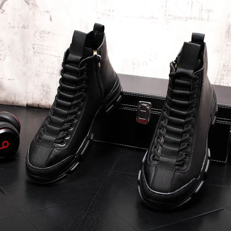 

2021 New High Quality Fashion Men's Yellow With White Casual Round Toe Platform Shoes Man Trending Leisure High Tops Shoes AC-20