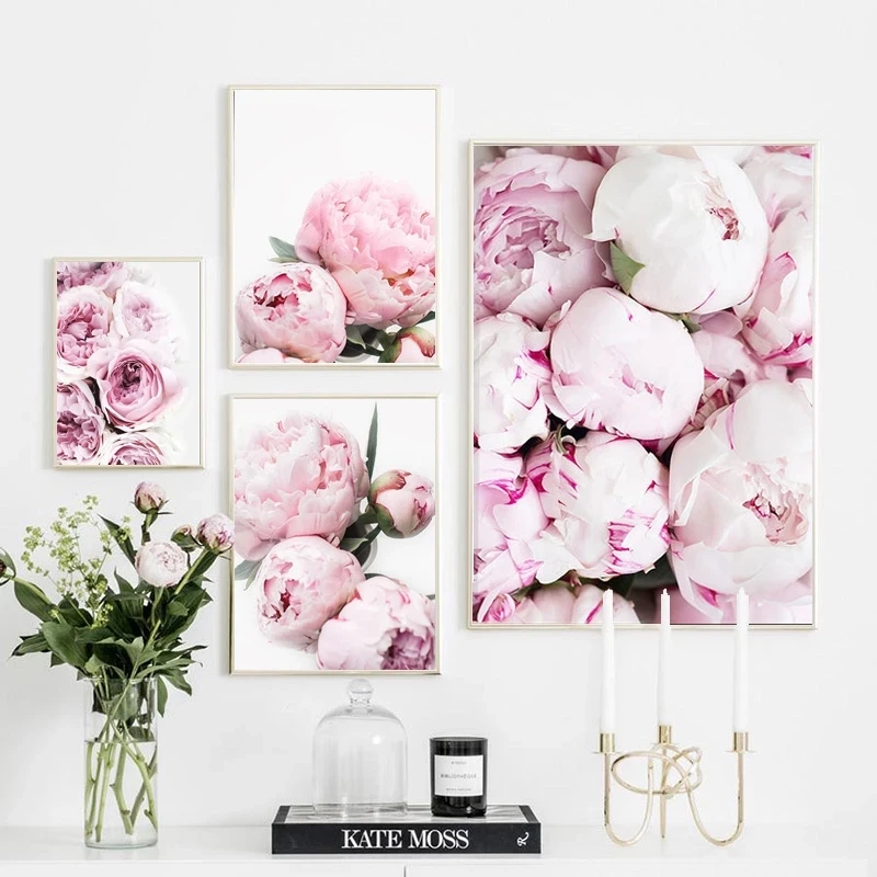 

Nordic Minimalist Posters and Prints Ruddy Peony Flowers Frameless Canvas Painting Wall Art Pictures for Living Room Home