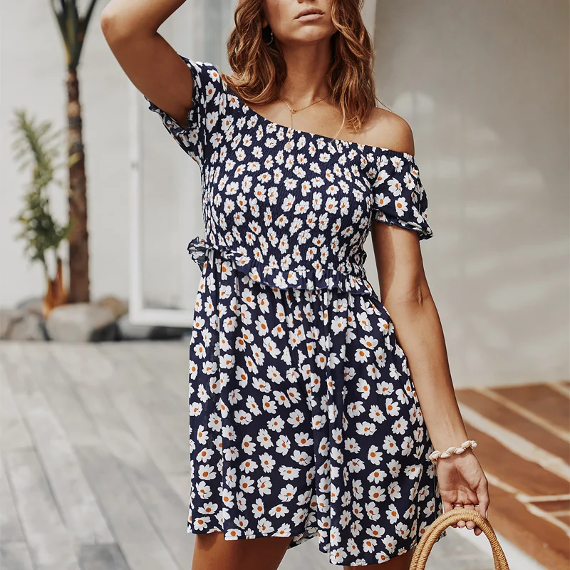 

Flower Printed Women's Summer Sundresses Off The Shoulder Long Dress Women Elegant Prom Evening Party Dresses for Women 2021