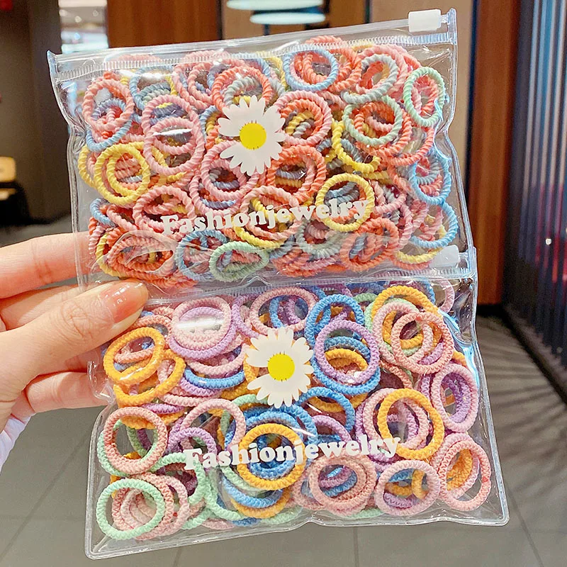 

100PCS/Set New Girls Cute Colorful Plush Soft Basic Scrunchie Kids Ponytail Holder Hair Bands Headband Fashion Hair Accessories