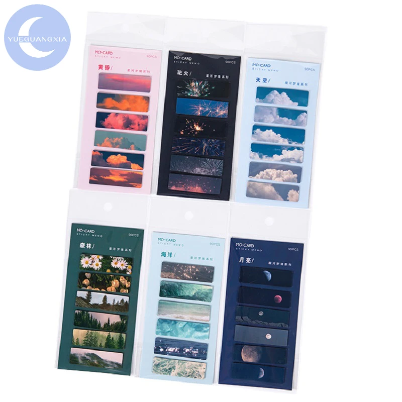

YueGuangXia Natural Scene Ins Mini Square Memo Pad Sticky Note Notepad Diary Creative Self-Stick Stationery Deco 90pcs 6 Designs