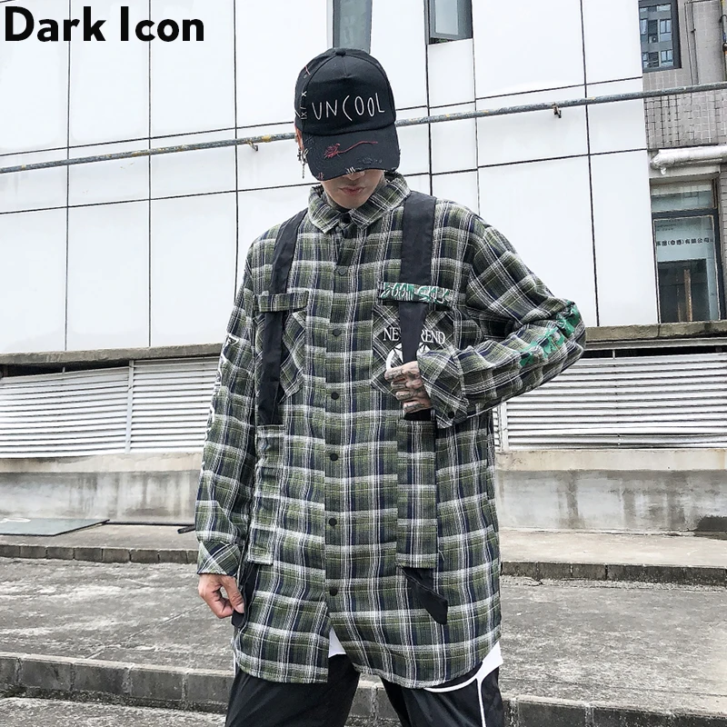 Темная икона Скелет клетчатая рубашка мужская съемная лента удлиненная уличная
