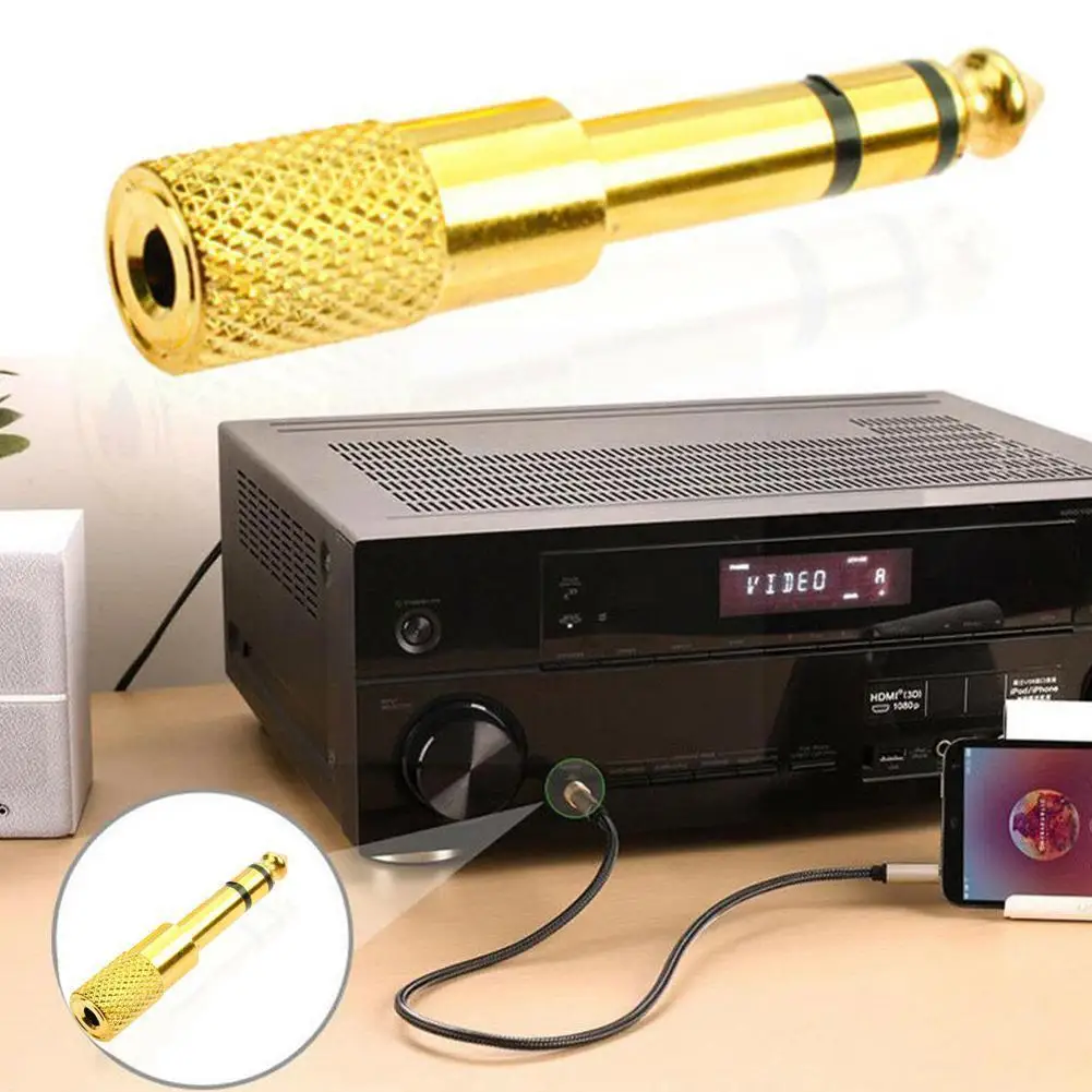 

Audio Adapter Stereo 6.35 male to 3.5 Female Jack Plug Headphone Stereo Audio Quality Plug Gold-plated Gold Converter Adapt Y2G0