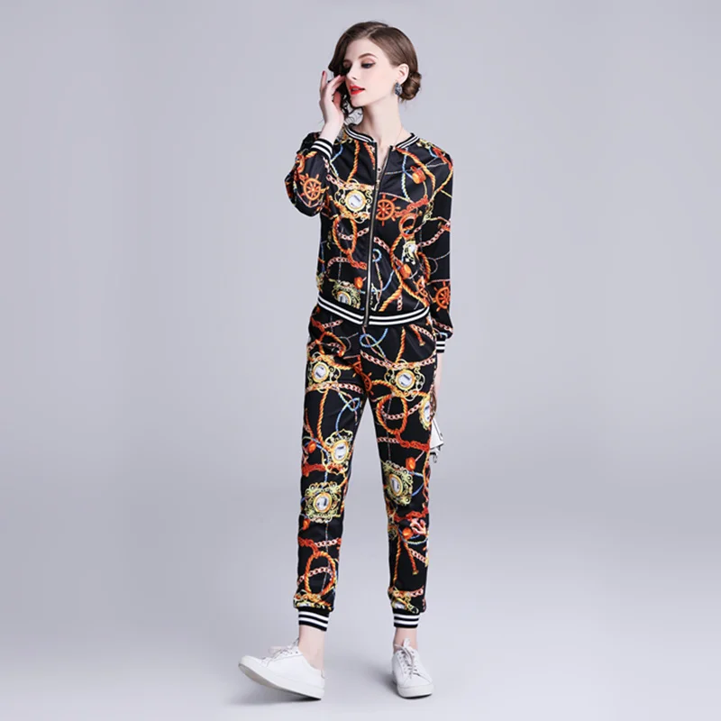 VERHELLEN High Quality Runway Designer Pants Sets 2019 Autumn Women Long Sleeve Jackets Floral Vintage Suit Two Pieces Set |