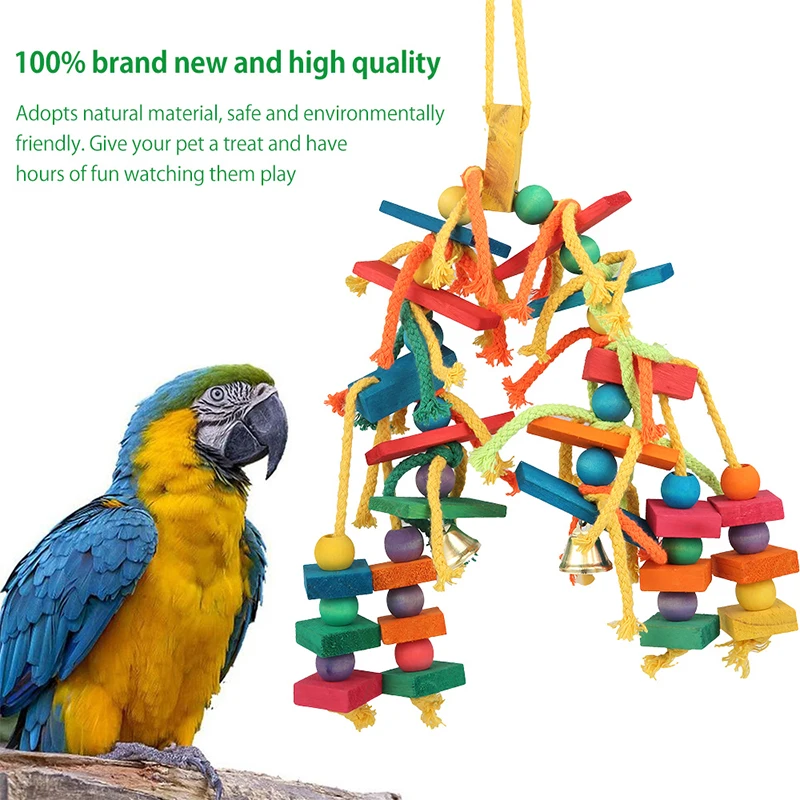 

Colorful Parrot Chew Toy Natural Wooden Birds Perch Hanging Chewing Swings Cage