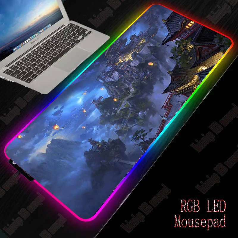 Большой коврик для мыши XGZ с фантазийным пейзажем RGB светодиодная подсветка по USB