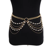 womens artificial pearl metal waist chain luxury banquet dress chains gold color multi layer decorative chains waist chain