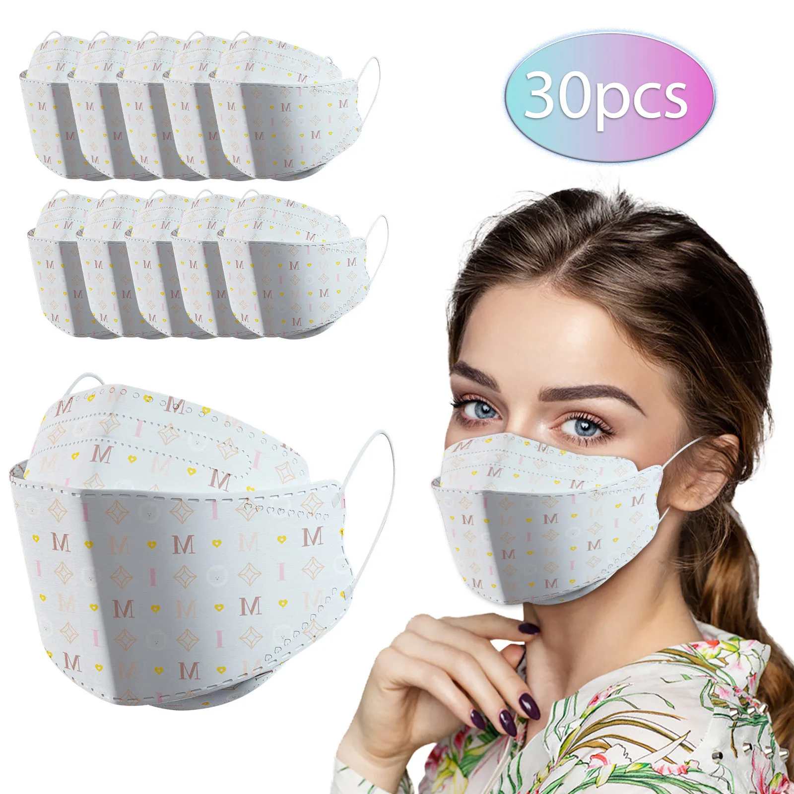

40#Hygiene Batch Protect Mouth NoseAdult Outdoor Printing Mask Anti-fog And Dust-proof Fish Non-woven MaskMasque Unisex