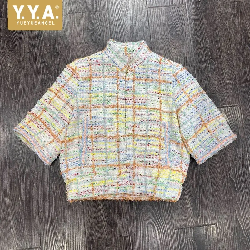 Модные твидовые короткие пальто для женщин Осенние шикарные клетчатые топы с