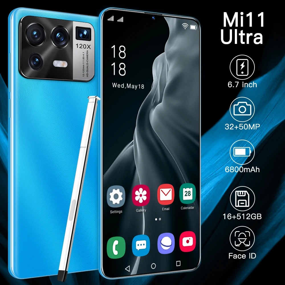 

Original Mi11 Ultra 6.7 Inch Smartphone 16+512GB Full Screen 6800mAh 32+50MP Face Unlocked 5G Android Mobile Phone 2021 Product