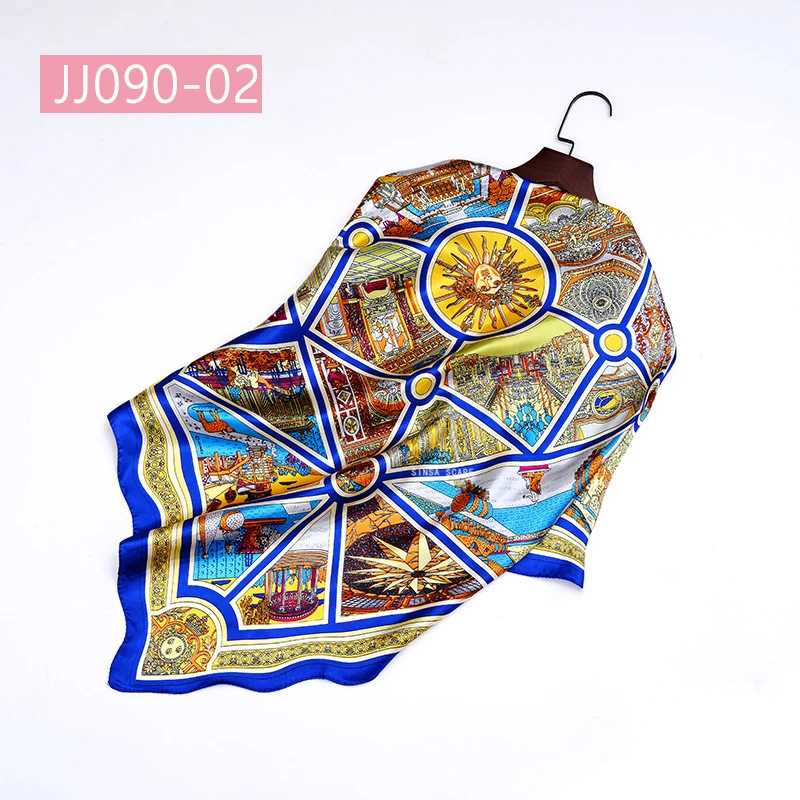JJ090-02 90*90 см квадратный шарф для женщин, подходит ко всему, элегантные цветочные шарфы для волос, Женская бандана, весна-осень, атласные шелковые шарфы, шаль - Цвет: JJ090-02