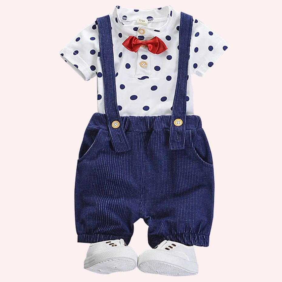 Kids Clothes Dot Shirt + Jumpsuit 2 Pcs Suit For Boys Short Sleeve Outfits Spring Summer Suits Baby Boy |
