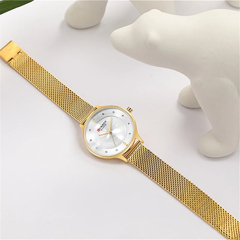 Классические кварцевые женские часы с топ алмазным узором бренд CURREN Reloj Mujer для
