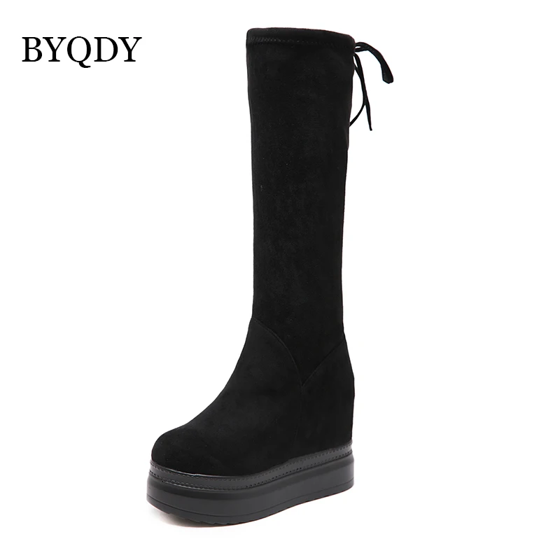 BYQDY Fashion Autumn Knee-High Heels Boots Woman Height Increasing Lady Daily Dress For Mother Shoes Size 34-39 Discount | Обувь