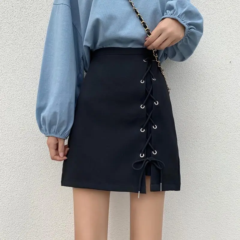 Фото 2020 летняя дизайнерская юбка на шнуровке с высокой талией для женщин женские юбки