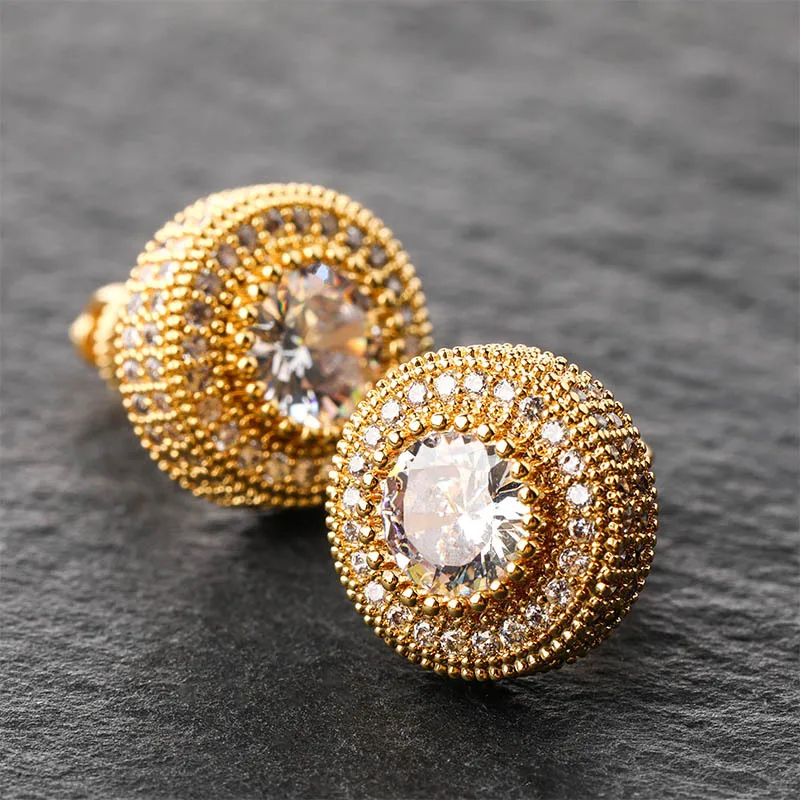 

1 Hip Hop Claw Setting Cubic Zirconia Bling Iced Stud Earring Male Gold Color Copper Round Earrings for Men Rapper Jewelry Gift