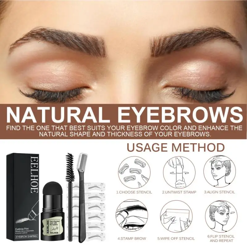 One Step Eyebrow Stamp Shaping Kit Professional Eye Brow Gel Makeup with 10 Reusable Stencils Brushes | Красота и здоровье