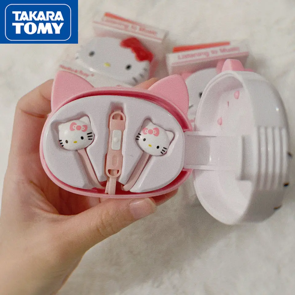 

TAKARA TOMY Cartoon Hello Kitty Earbud Headphones Simple Creative Cute Mobile Headphones Girl Gift