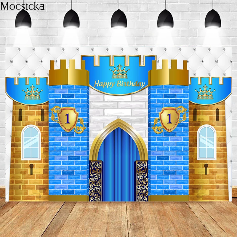 

Mocsicka Happy Birthday Photography Background Castle Decoration Props Baby Shower Child Portrait Studio Photo Backdrop Banner