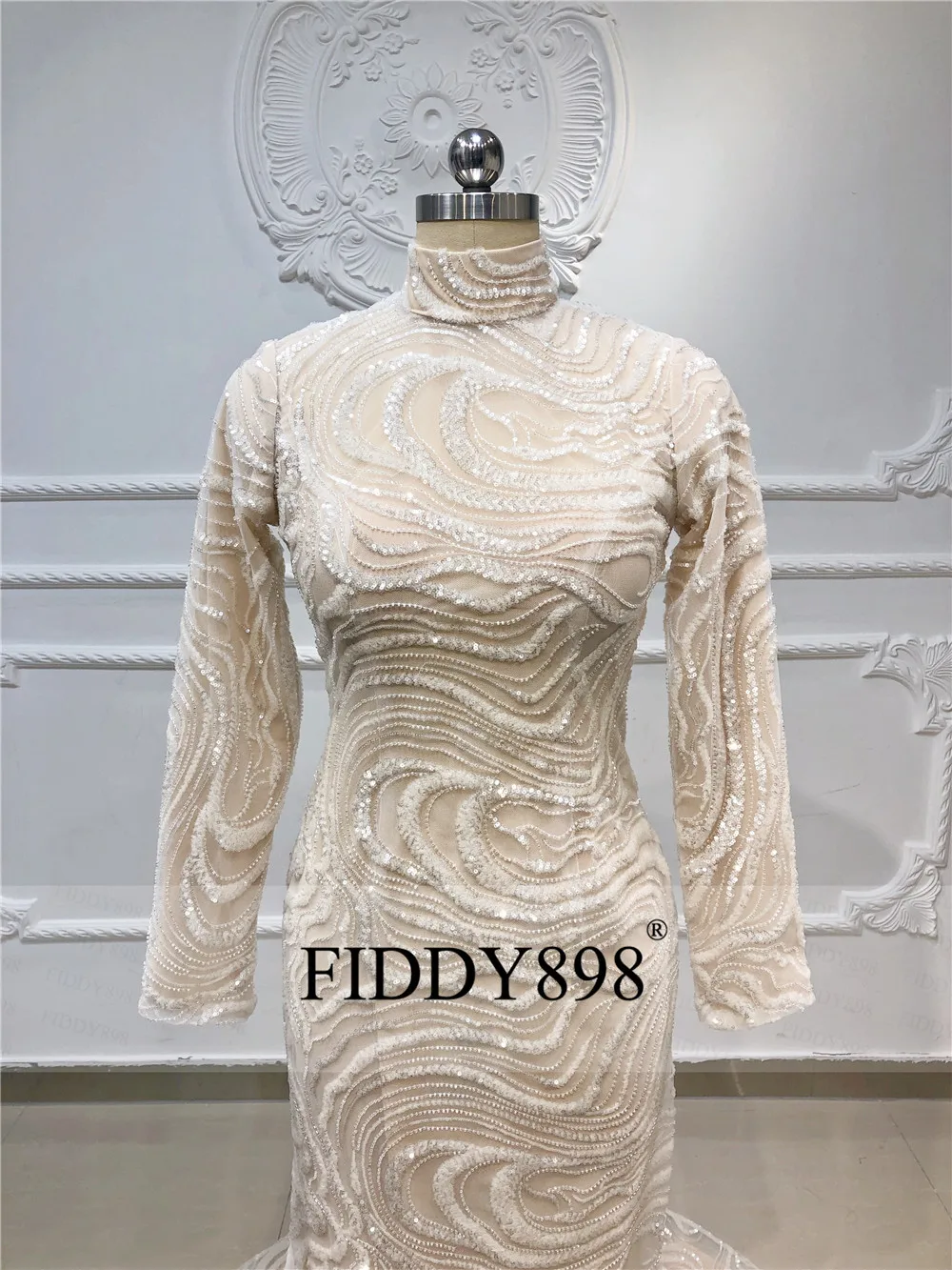 Вечернее платье русалки с длинным рукавом мусульманский высокой шеей вечернее