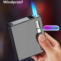 windproof double jet cigarette case lighter metal automatic cigarette holder boxes 20pcs portable torch gas lighter gadgets