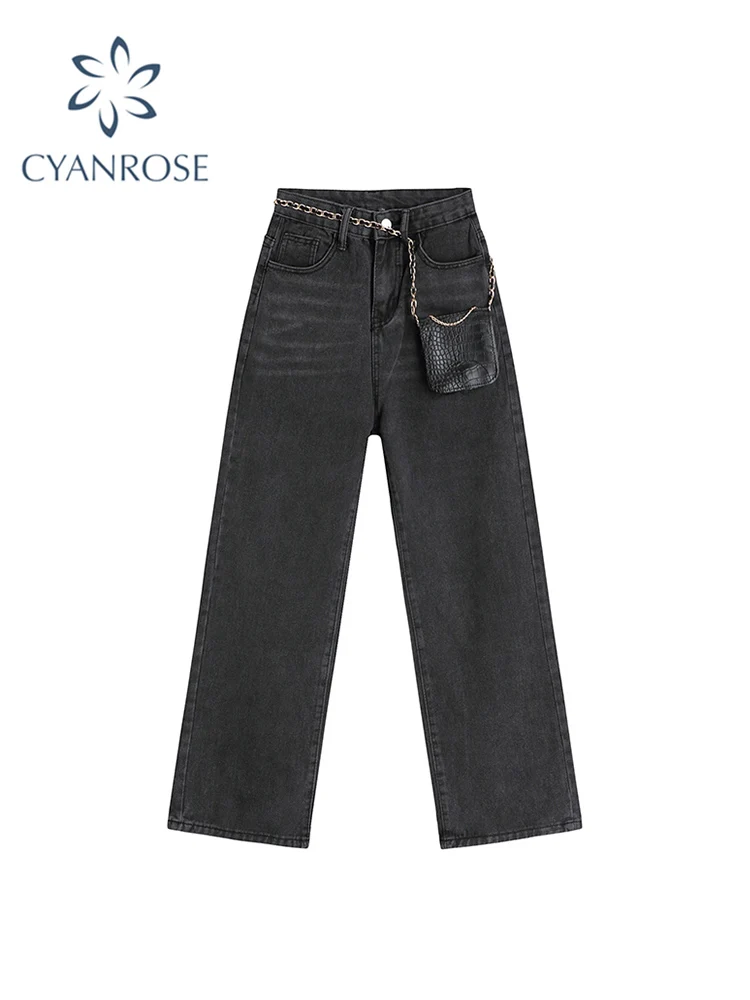 

Women Denim Trouser Loose Straight Pants Korean High Waist Fashion Harajuku Boyfriend Ins Street Hip-hop Oversize Jeans With Bag