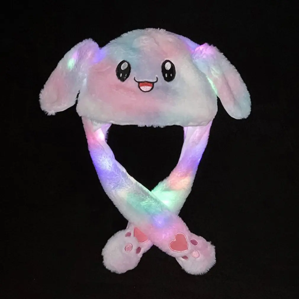 

1pcs Kawaii Plush LED Glowing Rabbit Ears Hat Lovely Luminous Kids Adult Plush Hand Pinch Cap Moving Ears Hat With Earflap Gifts