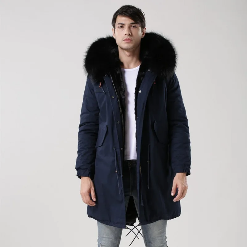 Новинка 2020 Черная Мужская парка с капюшоном и воротником из натурального меха
