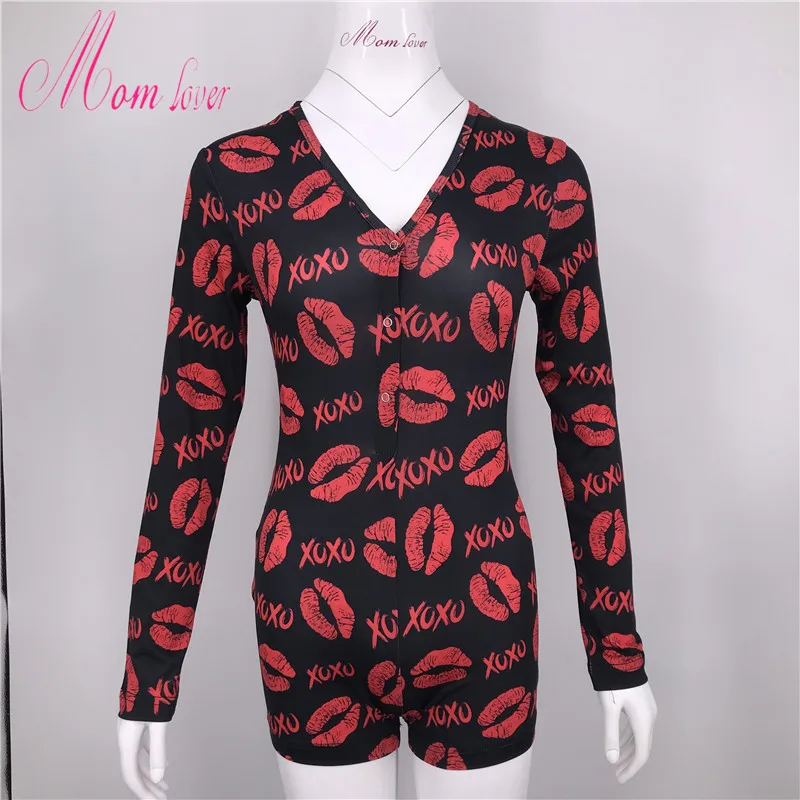 

Adult Sexy Jumpsuit 2020 Latest Autumn And Winter Long-Sleeved V-Neck Funny Pattern Printed Pajamas Jumpsuit Female Pajamassexy