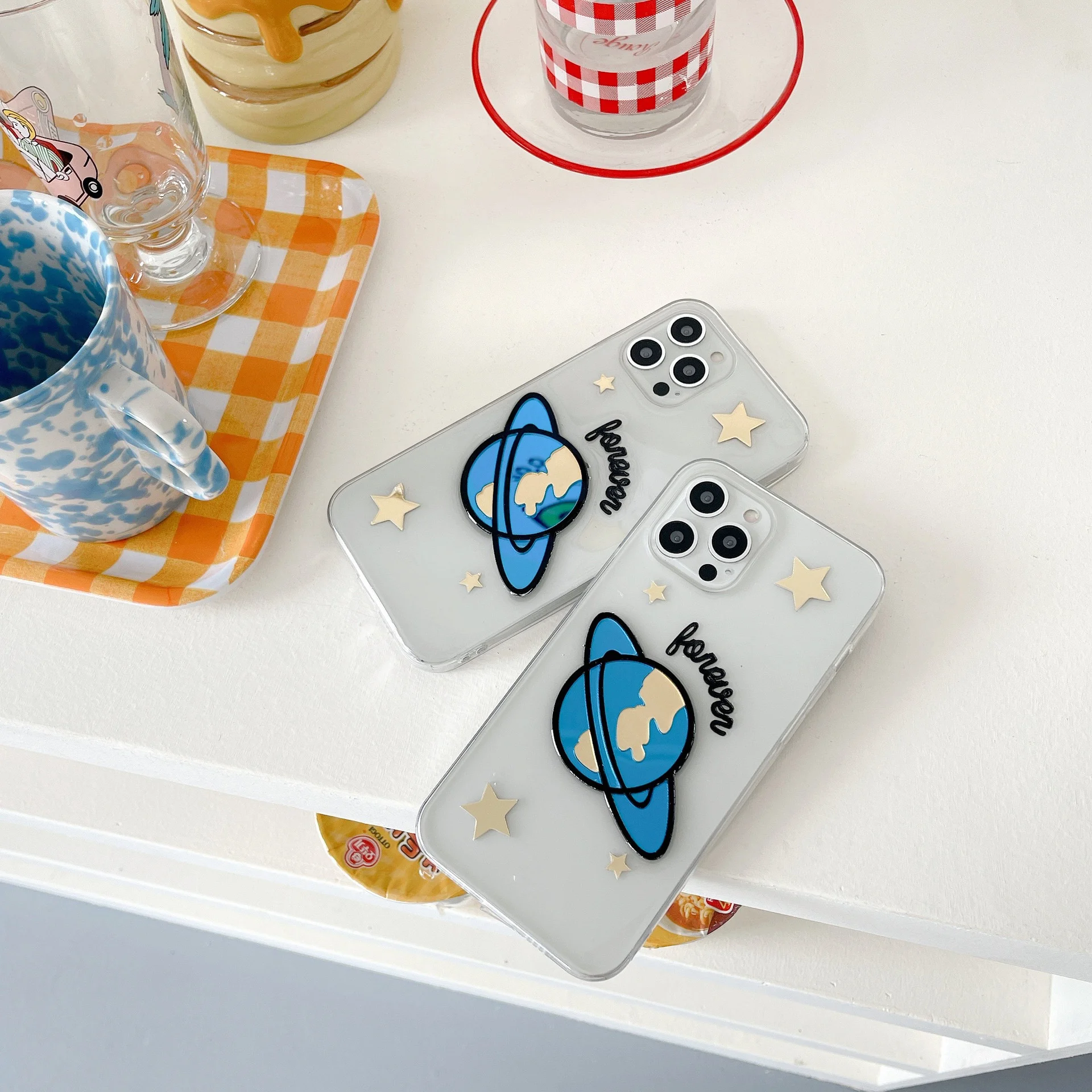 

New Clear Moon Stars Phone Case For iPhone13 12 Pro Max 7 8 Plus 11 Pro X XR XS Max Planet Soft TPU Silicone Cover Cases