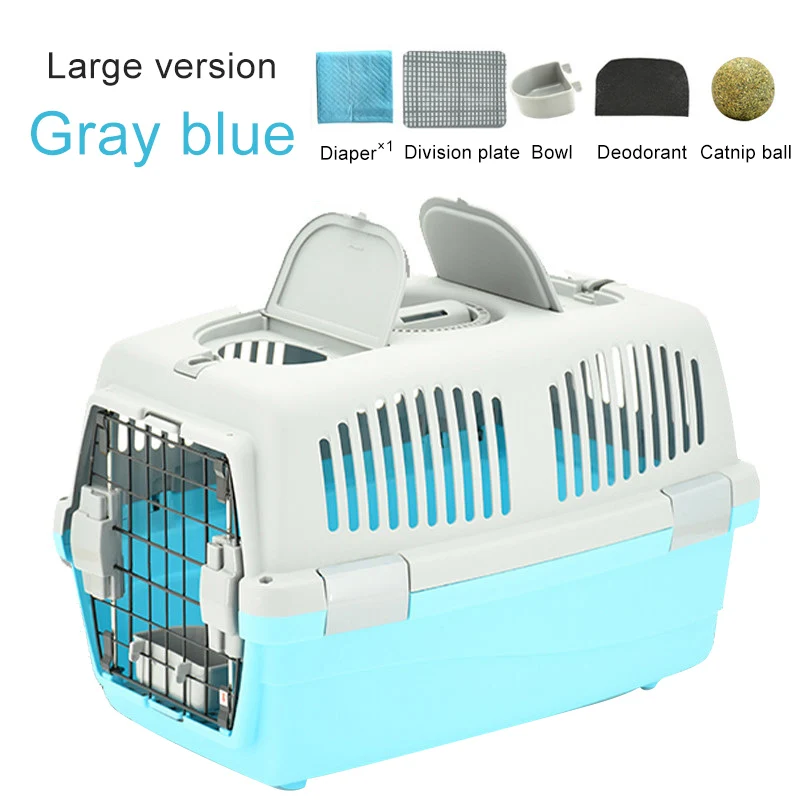 large gray blue Переносная сумка для питомцев, дышащая, для собак, кошек, сумка-переноска, чехол, большое пространство, одобренная авиакомпанией, переносная переноска, для путешествий, для щенков, клетка, коробка - Цвет: large gray blue