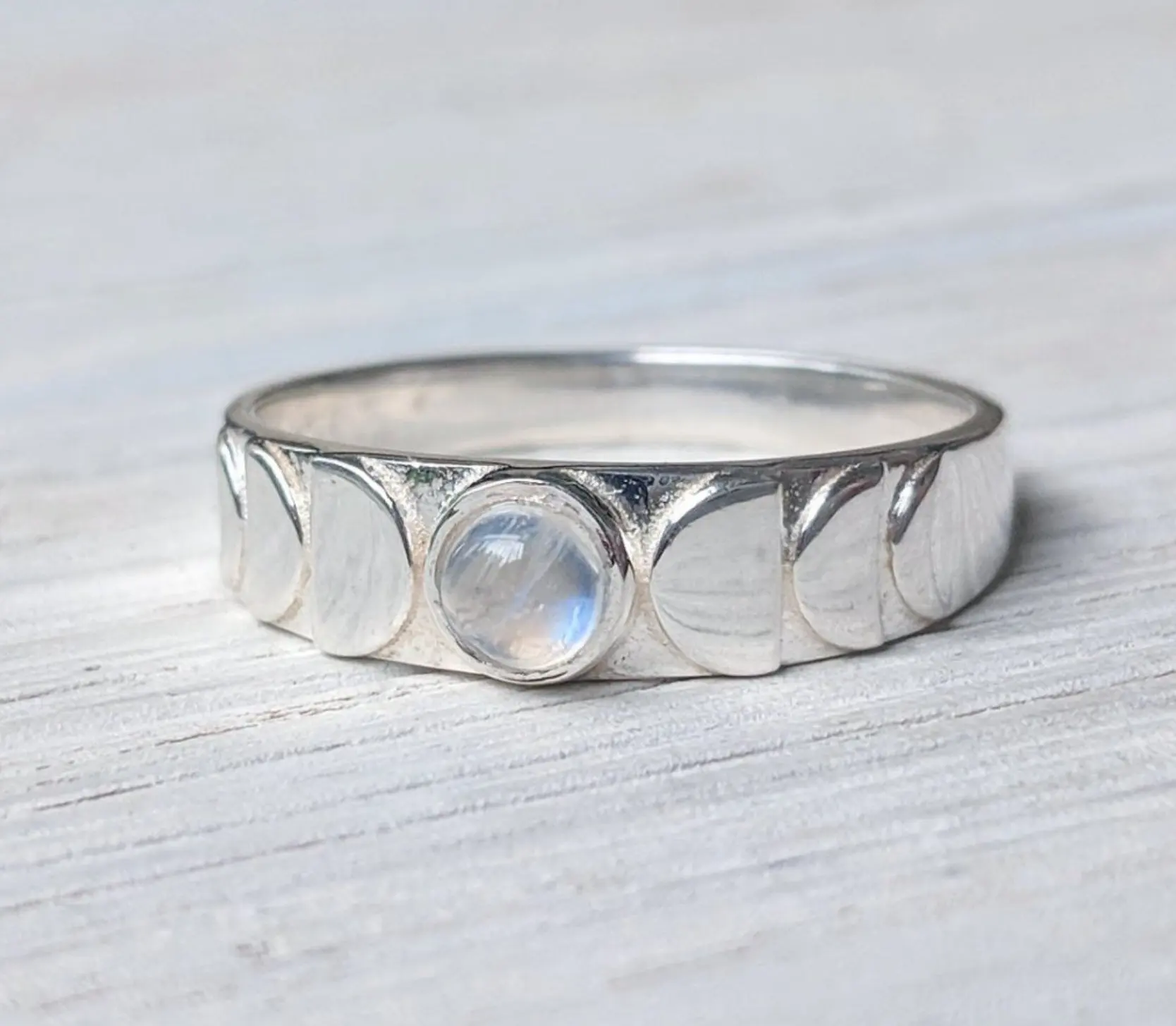 Кольцо с лунным камнем женское Винтажное кольцо ручной работы фазами луны