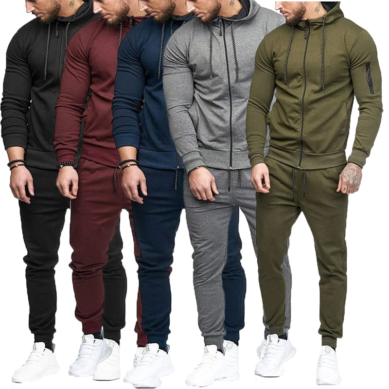 

Muscle Brothers Spring and Autumn Tracksuit Men's Sports Casual Cardigan Hooded Jacket + Sports Running Pants Two-piece Men's