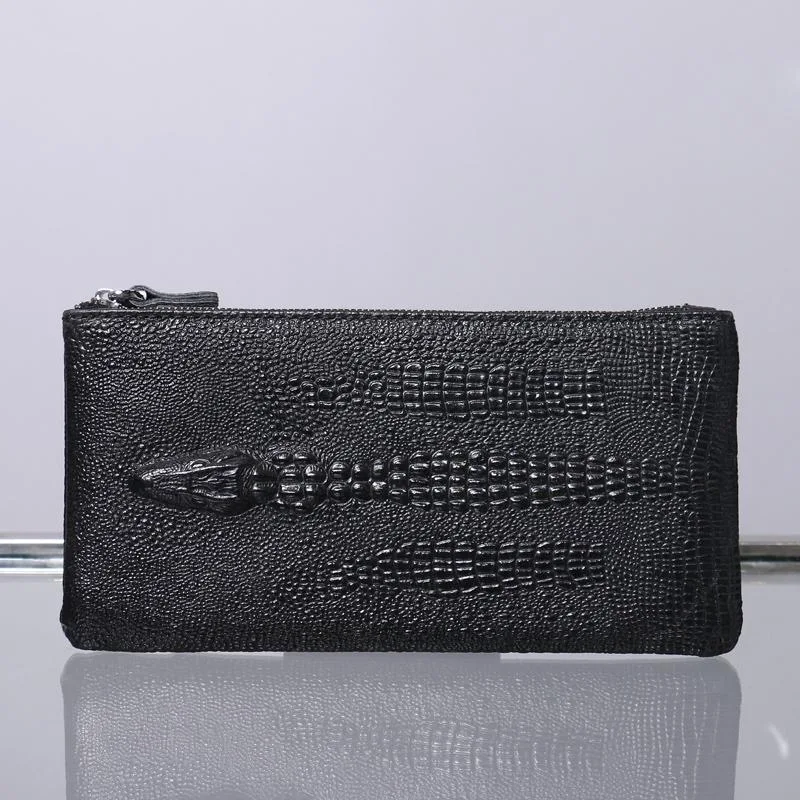

Men Wallet Long Genuine Leather 3D Embossing Alligator Purses Cow Leather Male Business Card Holder Cell Phone Pocket